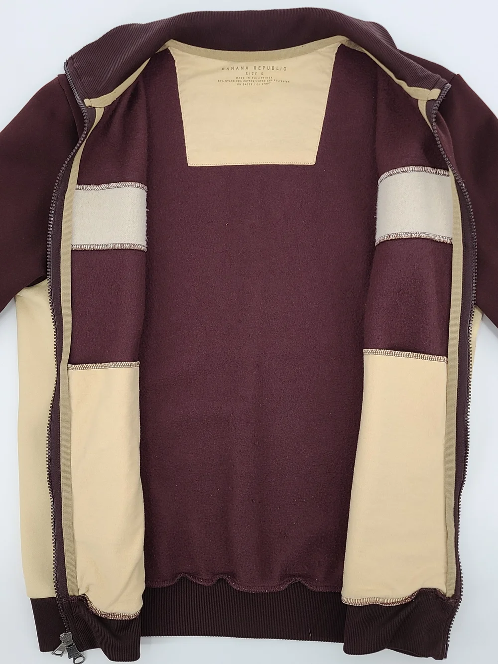 Y2K 2004 Banana Republic Maroon and Beige Fleece Zip Track Jacket Size Small